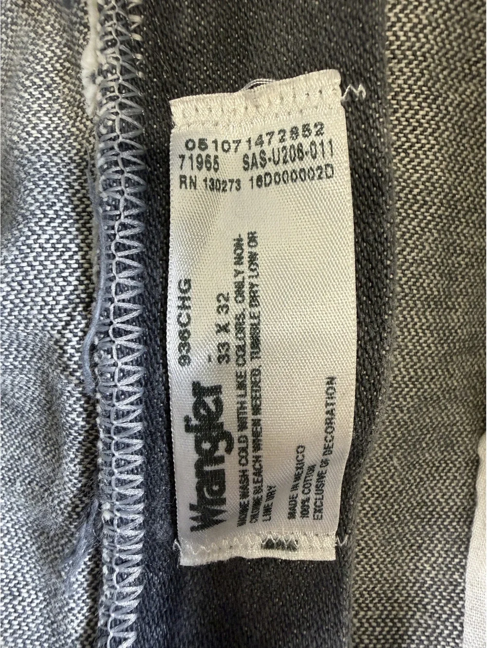 Wrangler 938CHG Men's Gray Jeans 33x32 Straight Fit